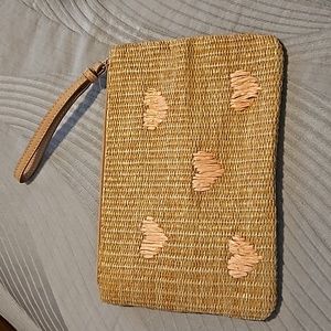 NWT Lauren Conrad Straw Clutch w/Hearts